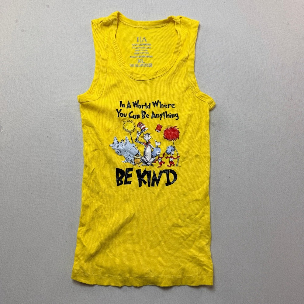Icon Apparel Tank Top Women X-Large Yellow Excellent Dr Seuss Be Kind Graphic